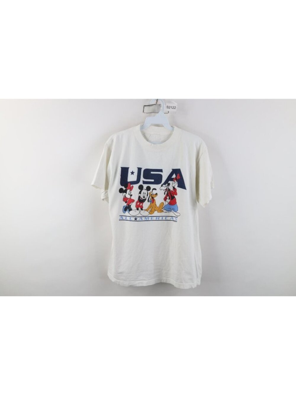 Vtg 90s Disney Womens Medium Distressed USA All American Mickey Friends T-Shirt